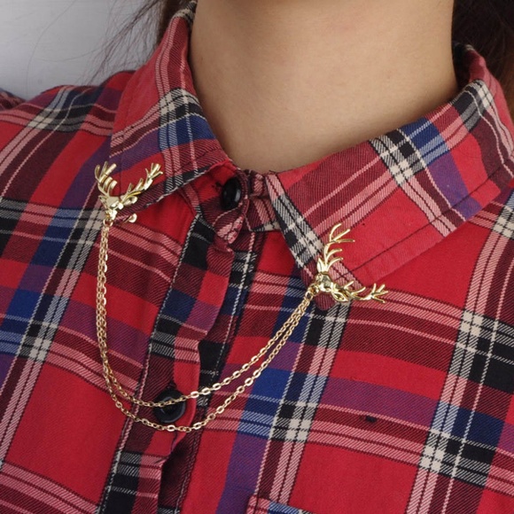 Gold Stag Elk Antler Layer Lapel Collar Pin - Picture 4 of 7